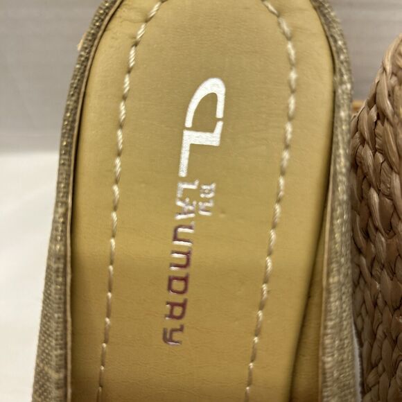 CL Laundry DATE NIGHT Platform Wedge Slip On Gold Shimmer Raffia Jute Bottom 7M - Picture 5 of 13